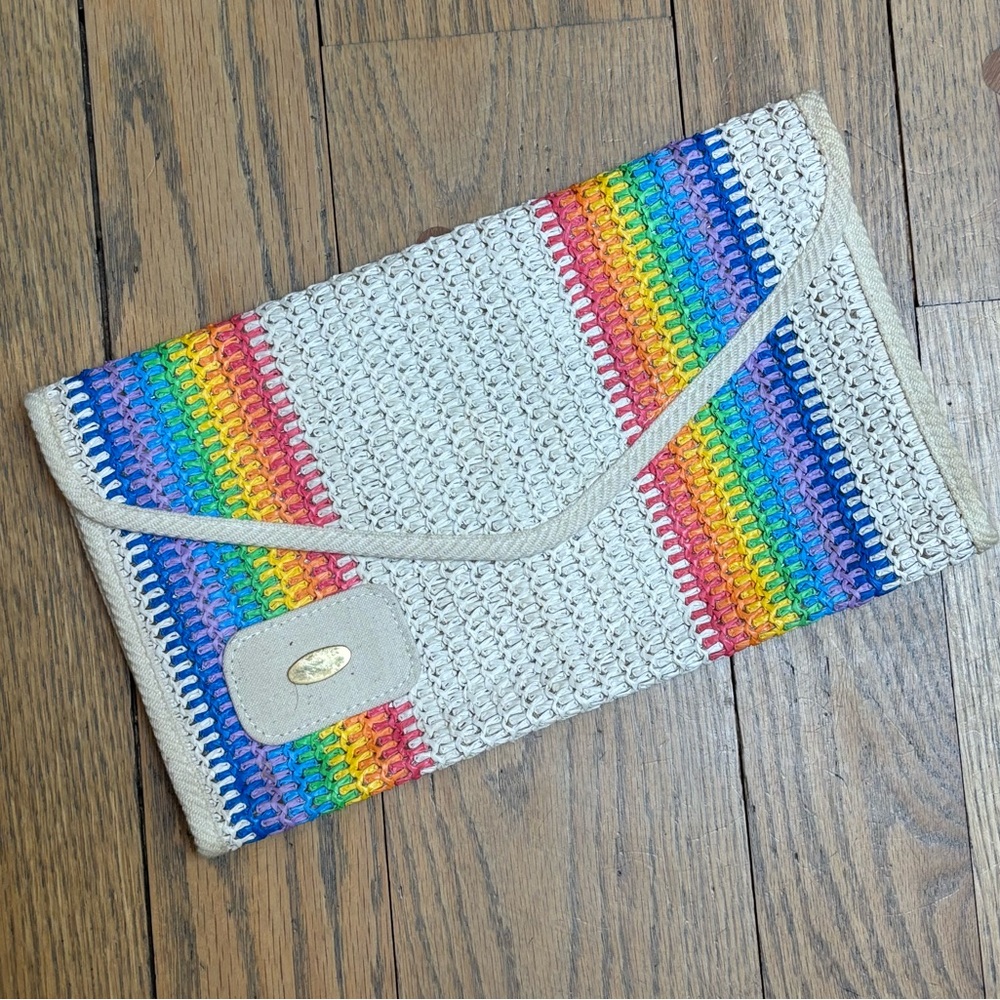 Vintage 1970s rainbow woven clutch